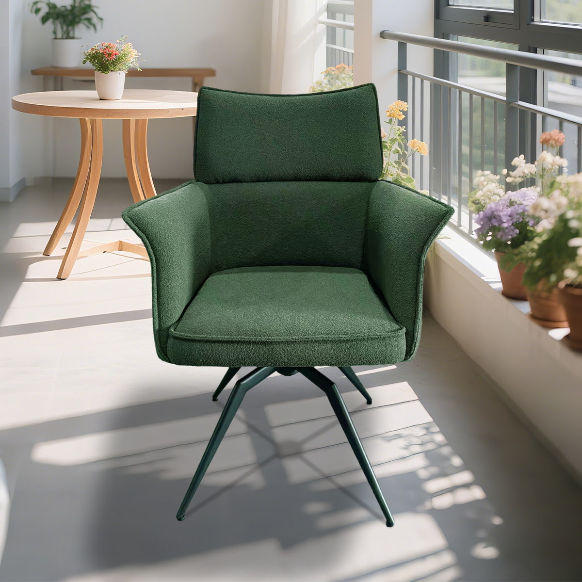 Modern Swivel Lounge -stol med klädda armar och metallbas